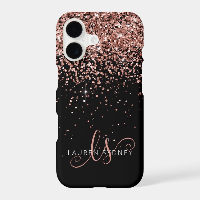 Glam Rose Gold Glitter Elegant Monogram iPhone Case (Back)