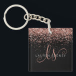 Glam Rose Gold Glitter Elegant Monogram Keychain<br><div class="desc">Glam Rose Gold Glitter Elegant Monogram Keychain Easily personalize this trendy chic keychain design featuring elegant rose gold sparkling glitter on a black background. The design features your handwritten script monogram with pretty swirls and name.</div>