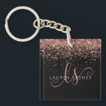 Glam Rose Gold Glitter Elegant Monogram Keychain<br><div class="desc">Glam Rose Gold Glitter Elegant Monogram Keychain Easily personalize this trendy chic keychain design featuring elegant rose gold sparkling glitter on a black background. The design features your handwritten script monogram with pretty swirls and name.</div>
