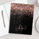 Glam Rose Gold Glitter Elegant Monogram Planner<br><div class="desc">Glam Rose Gold Glitter Elegant Monogram Planner Easily personalize this trendy chic planner design featuring elegant rose gold sparkling glitter on a black background. The design features your handwritten script monogram with pretty swirls and name.</div>