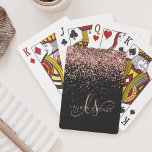 Glam Rose Gold Glitter Elegant Monogram Playing Cards<br><div class="desc">Glam Rose Gold Glitter Elegant Monogram Playing Cards. Easily personalize this trendy chic playing card design featuring elegant rose gold sparkling glitter on a black background. The design features your handwritten script monogram with pretty swirls and your name.</div>