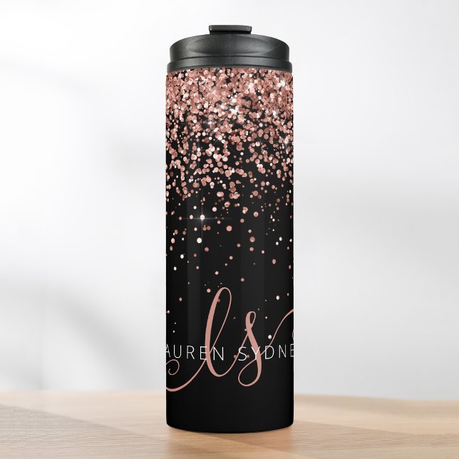 Glam Rose Gold Glitter Elegant Monogram Thermal Tumbler (Creator Uploaded)