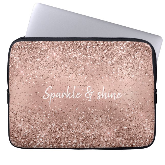 Glam Rose Gold Glitter Laptop Sleeve (Front)