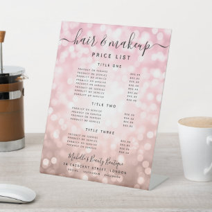 Glam Rose Gold Glitter Lights Salon Price Menu  Pedestal Sign