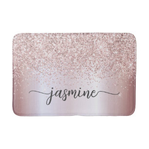 Glam Rose Gold Glitter Monogram Typography Bath Ma Mat