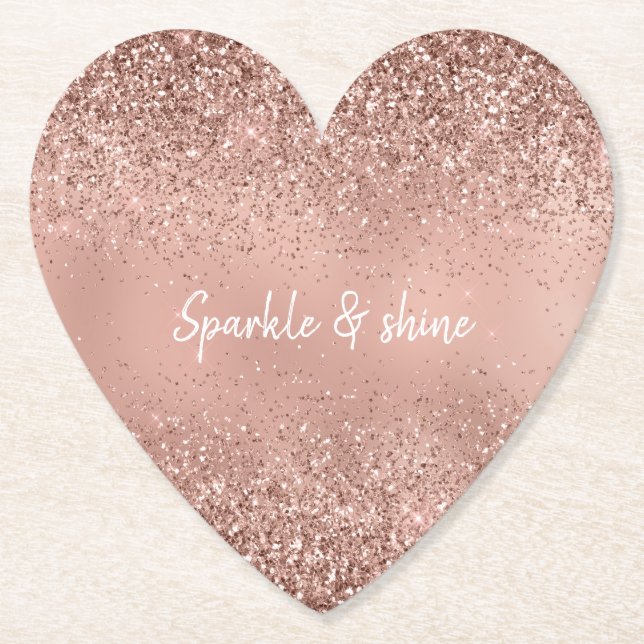 Glam Rose Gold Glitter Paper Coaster (Front)