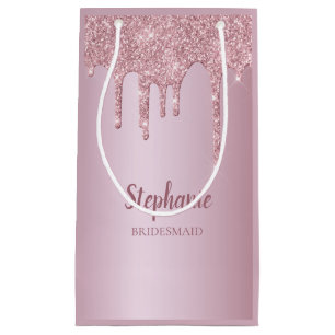 Glam Rose Gold Glitter Personalized Bridesmaid  Small Gift Bag