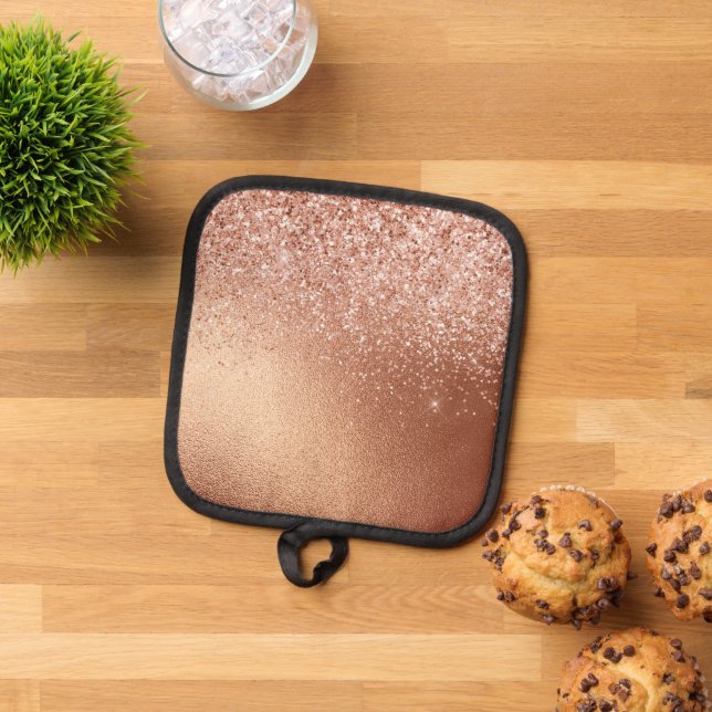 Glam Rose Gold Glitter  Pot Holder (Top Down)