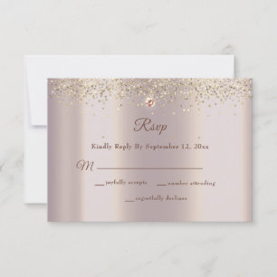Glam Rose Gold Glitter Sparkle Wedding RSVP Card