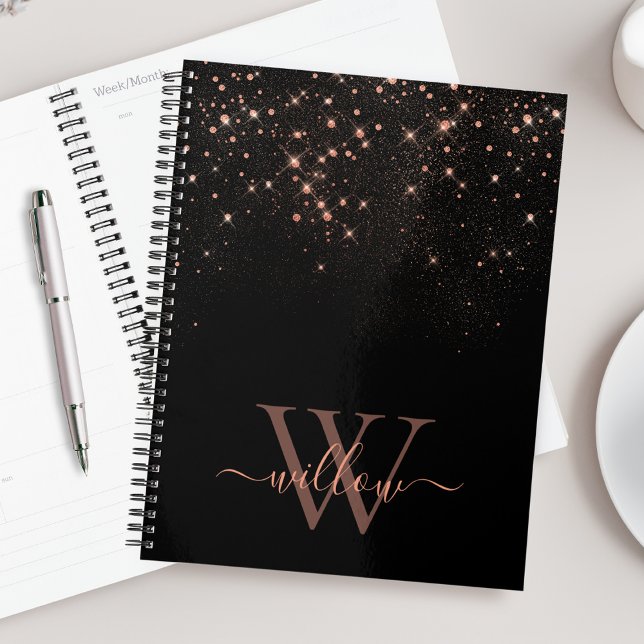 Glam Rose Gold Glitter Sparkling Elegant Monogram Planner (Creator Uploaded)