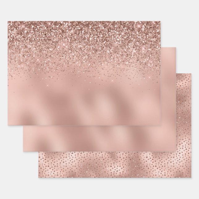Glam Rose Gold Glitter Wrapping Paper Sheet (Set)