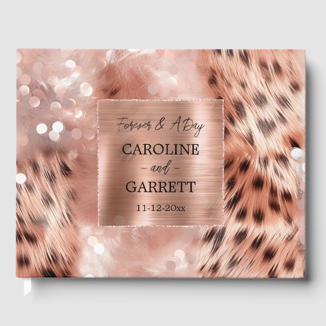 Glam Rose Gold Leopard Wedding Guest Book (Front)