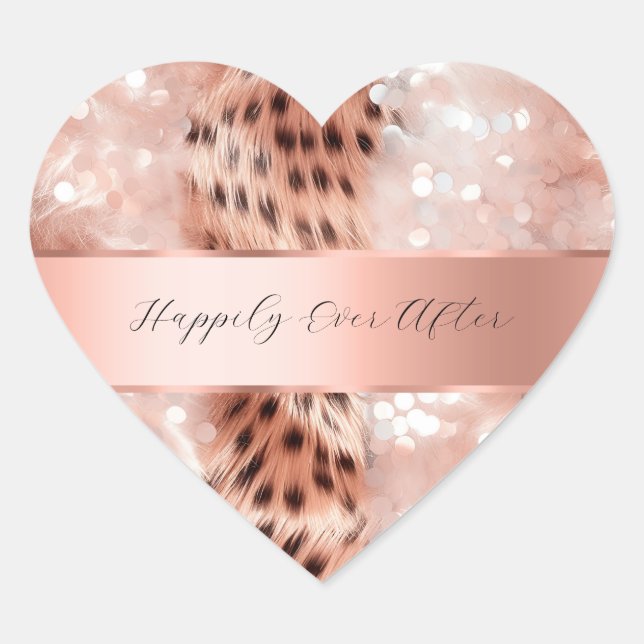 Glam Rose Gold Leopard Wedding Heart Sticker (Front)
