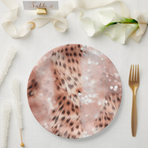 Glam Rose Gold Leopard Wedding Paper Plate