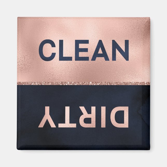 Glam Rose Gold Navy Clean Dirty Dishwasher Magnet (Front)