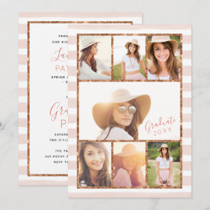 Glam Rose Gold Photo Collage Graduation Invitation