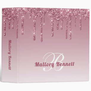 Glam Rose Gold Pink Sparkle Drip Glitter Binder