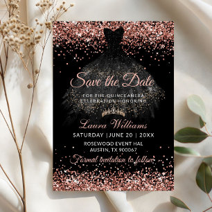 Glam Rose Gold Princess Quinceañera Save the Date Invitation