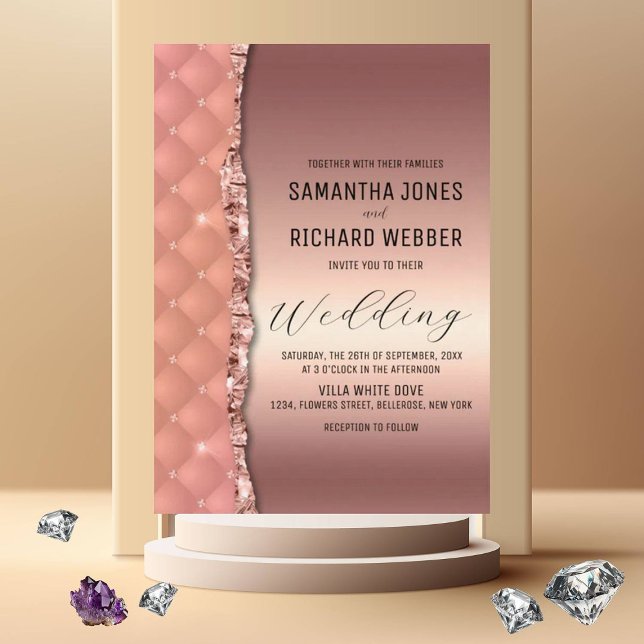 Glam Rose Gold Ripped Glitter Metallic Wedding Invitation (Creator Uploaded)