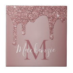 Glam Rose Gold Sparkle Glitter Drips Monogram Tile<br><div class="desc">Girly Rose Gold Sparkle Glitter Drips Monogram Ceramic Ornament with fashion faux blush pink/rose gold glitter drips on a chic background with your custom monogram and name. Great for small gifts or for anyone who loves the luxury glam lifestyle. Perfect for your luxury aesthetic! You're dripping in luxury - show...</div>