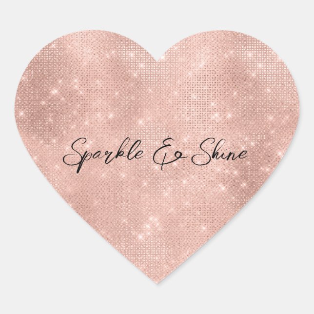 Glam Rose Gold Sparkle Heart Sticker (Front)