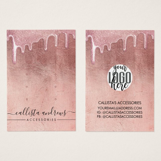 Glam Rose Gold Thick Glitter Drips Logo Earring (Front & Back)