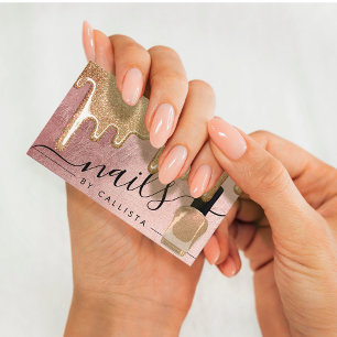  Glam Rose Gold Thick Glitter Drips Polish Nails Business Card