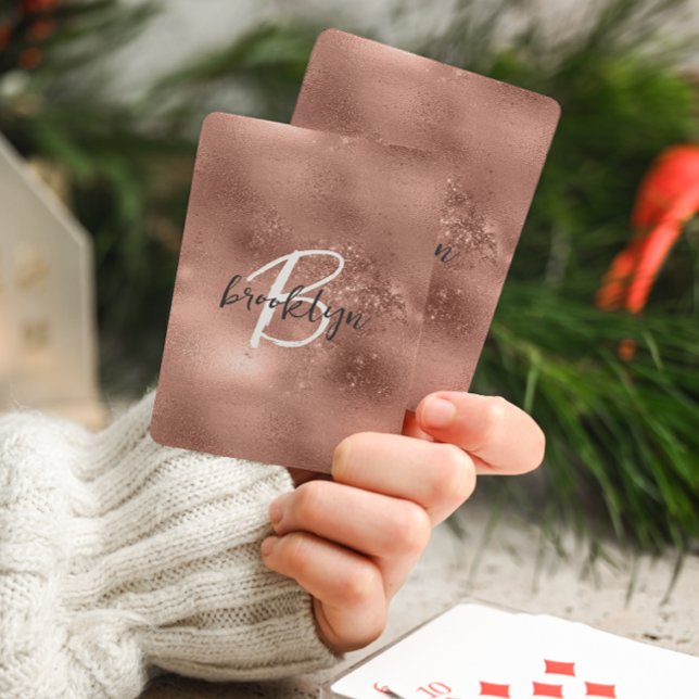 Glam Rose Gold Trendy Script Monogram Playing Cards (Creator Uploaded)