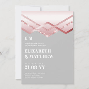 Glam Rosegold DECO Wedding Invite Modern Chic