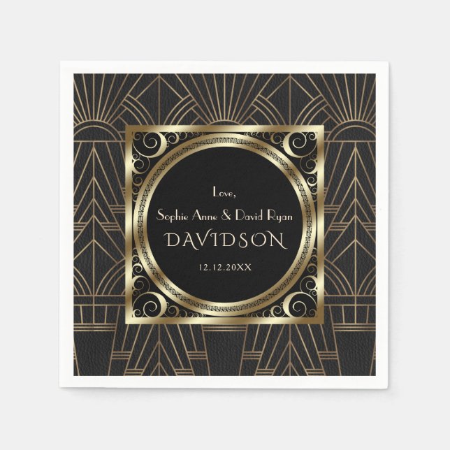 Glam Royal Gold Black Art Deco 20s Wedding Napkin (Front)