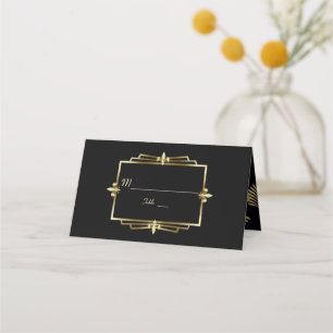 Glam Royal Gold Black Art Deco 20s Wedding Place Card