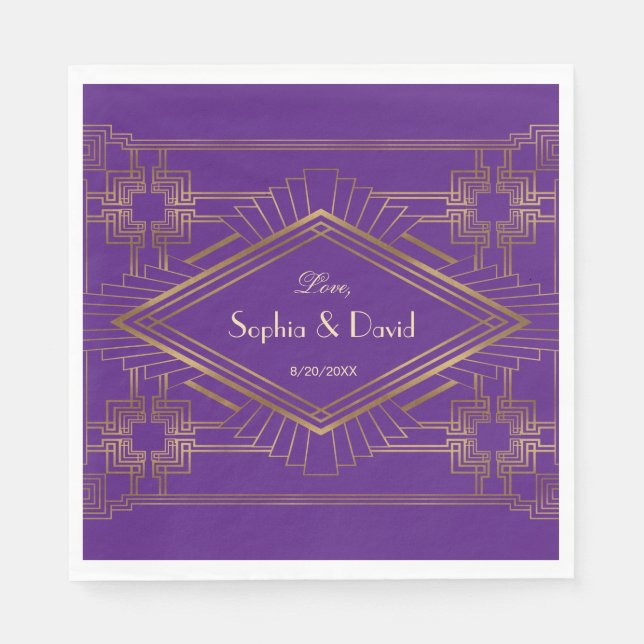Glam Royal Purple Gold Great Gatsby Wedding Napkin (Front)
