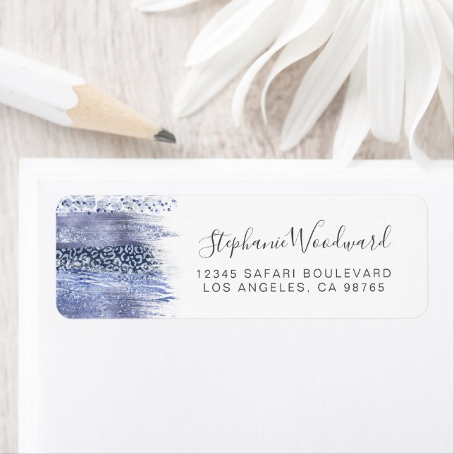 Glam Safari Brush Strokes Blue Adresse de retour (En situation)