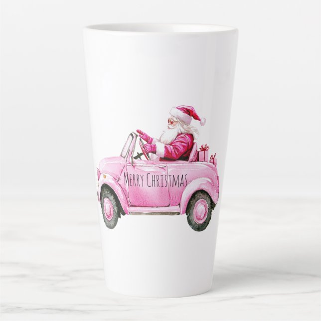 Glam Santa Pink Car Christmas Latte Mug (Front)