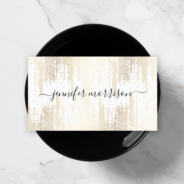 Glam Script Gold Confetti Rain Business Card (Creator Uploaded)