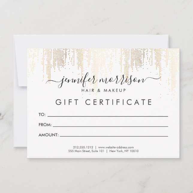 Glam Script Gold Confetti Rain Gift Certificate (Front)