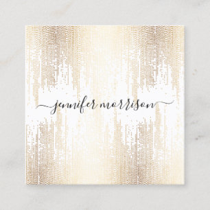 Glam Script Gold Confetti Rain Square Business Card