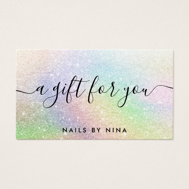 Glam script holographic rainbow glitter gift cards (Front)