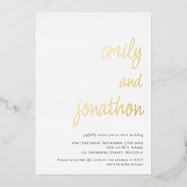 Glam Script Names QR Code Wedding Luxury Real (Front)