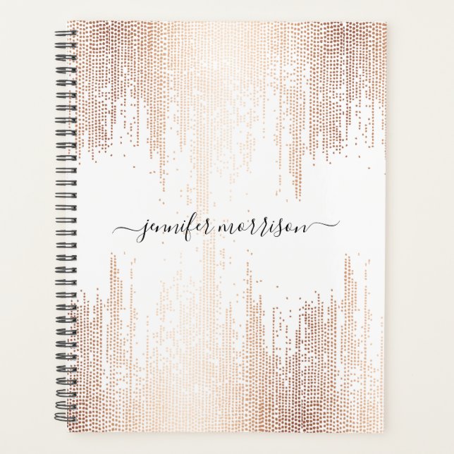 Glam Script Rose Gold Confetti Pluie Planner (Devant)