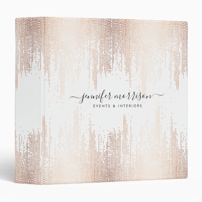Glam Script Rose Gold Confetti Rain 3 Ring Binder (Front/Spine)