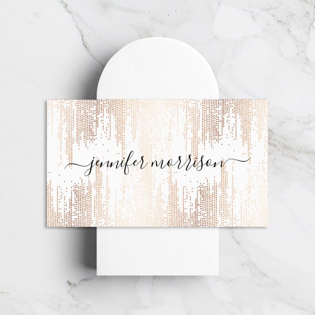 Glam Script Rose Gold Confetti Rain Business Card (Creator Uploaded)