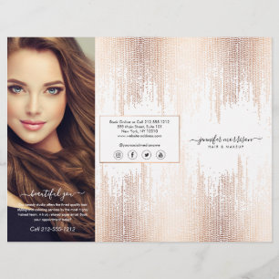 Glam Script Rose Gold Confetti Rain Tri-Fold  Flyer