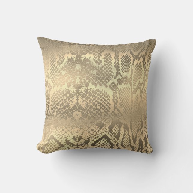 Glam Sepia Gold Animal Python Snake Skin Throw Pillow (Front)