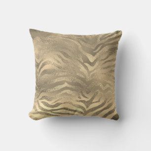 Glam Sepia Gold Animal Zebra Skin Safari Lux Throw Pillow