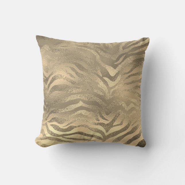 Glam Sepia Gold Animal Zebra Skin Safari Lux Throw Pillow (Front)