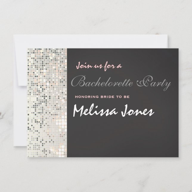 Glam Sequins Disco Sparkle Grey Party Invitation (Devant)