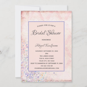 Glam Shabby Chic Pink White Purple Sparkles Bridal Invitation