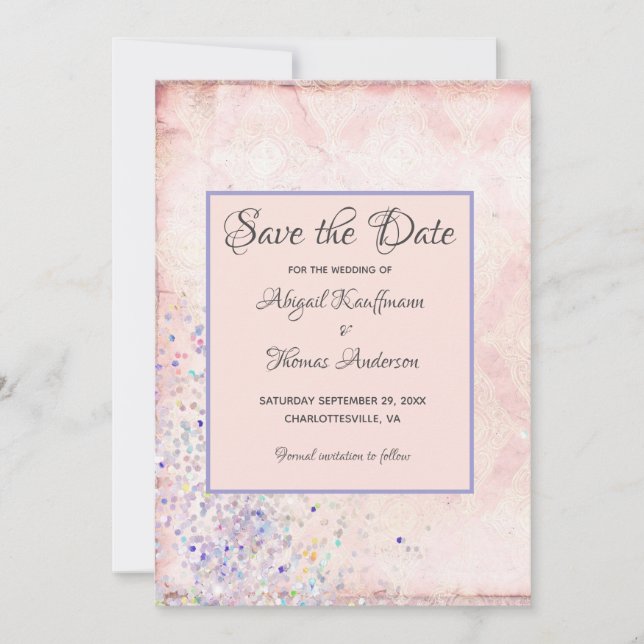 Glam Shabby Chic Pink White Purple Sparkles  Invitation (Front)
