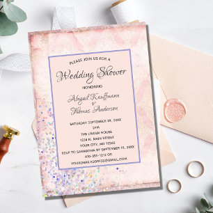 Glam Shabby Chic Pink White Purple Sparkles Shower Invitation